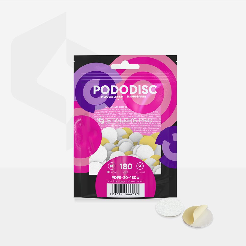 Staleks PODODISC M EXPERT 180 50 St. Weiße Feilen auf weicher Unterlage