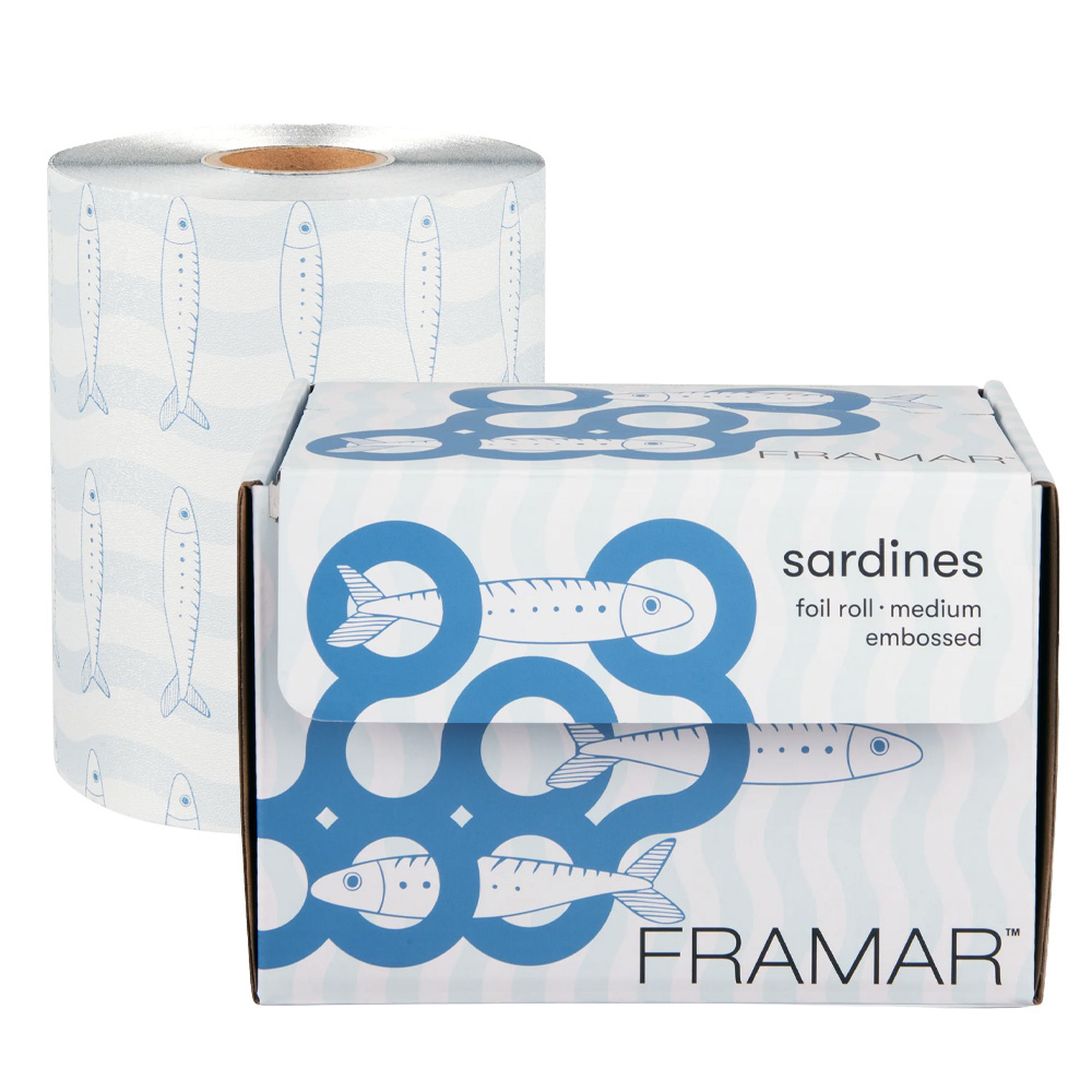 Framar Blue Sardines – geriffelte Friseurfolie auf einer Rolle, 100 m