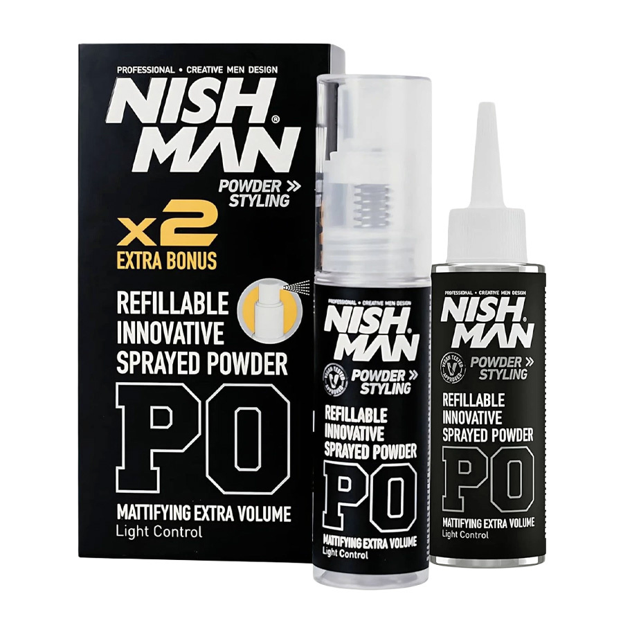 Nishman Nachfüllbares innovatives Sprayed Puder P0 Haarstyling-Puder 20g + 20g
