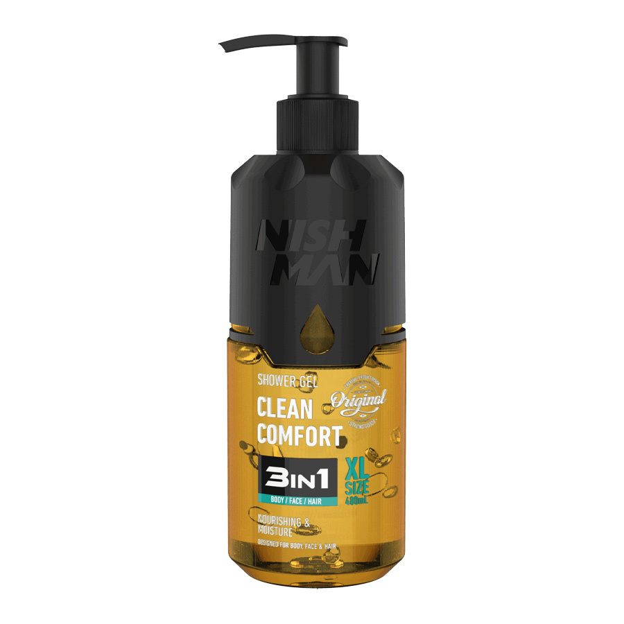 Nishman Duschgel Clean Comfort 3-in-1 Duschgel für Körper, Gesicht und Haar 480 ml