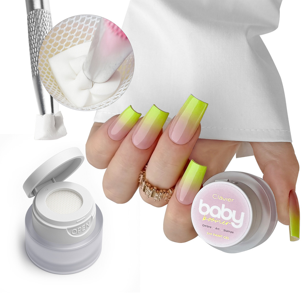 Clavier Baby Boomer Paint 3-in-1-Gel Ombre Art Stamps R07 Lime 3 g