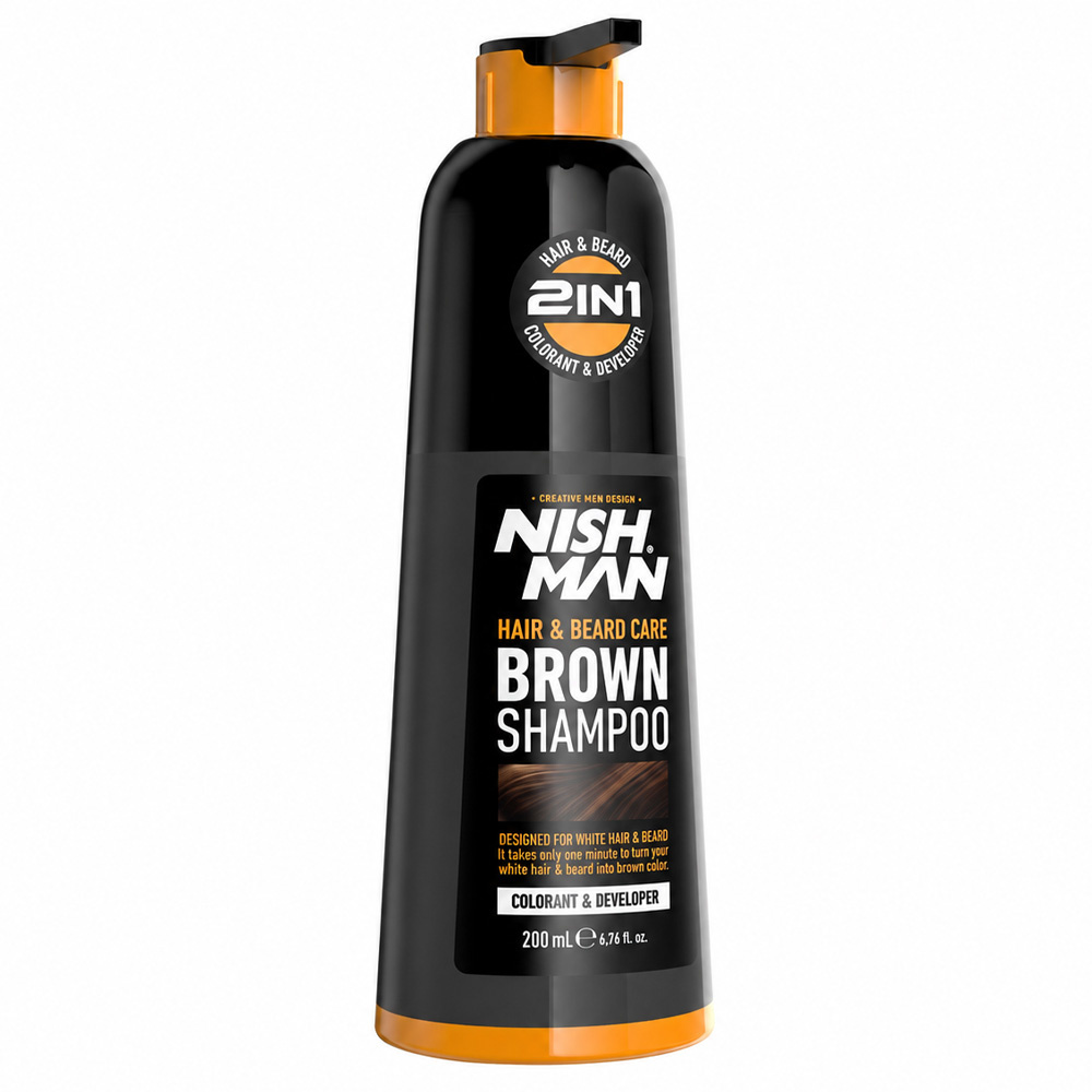Nishman Hair &amp; Beard Brown Shampoo – Farbshampoo für Haare und Bart, Braun, 200 ml